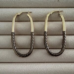 Two-Tone Gold and Oxidized Silver Oval Rope Hoop Earrings